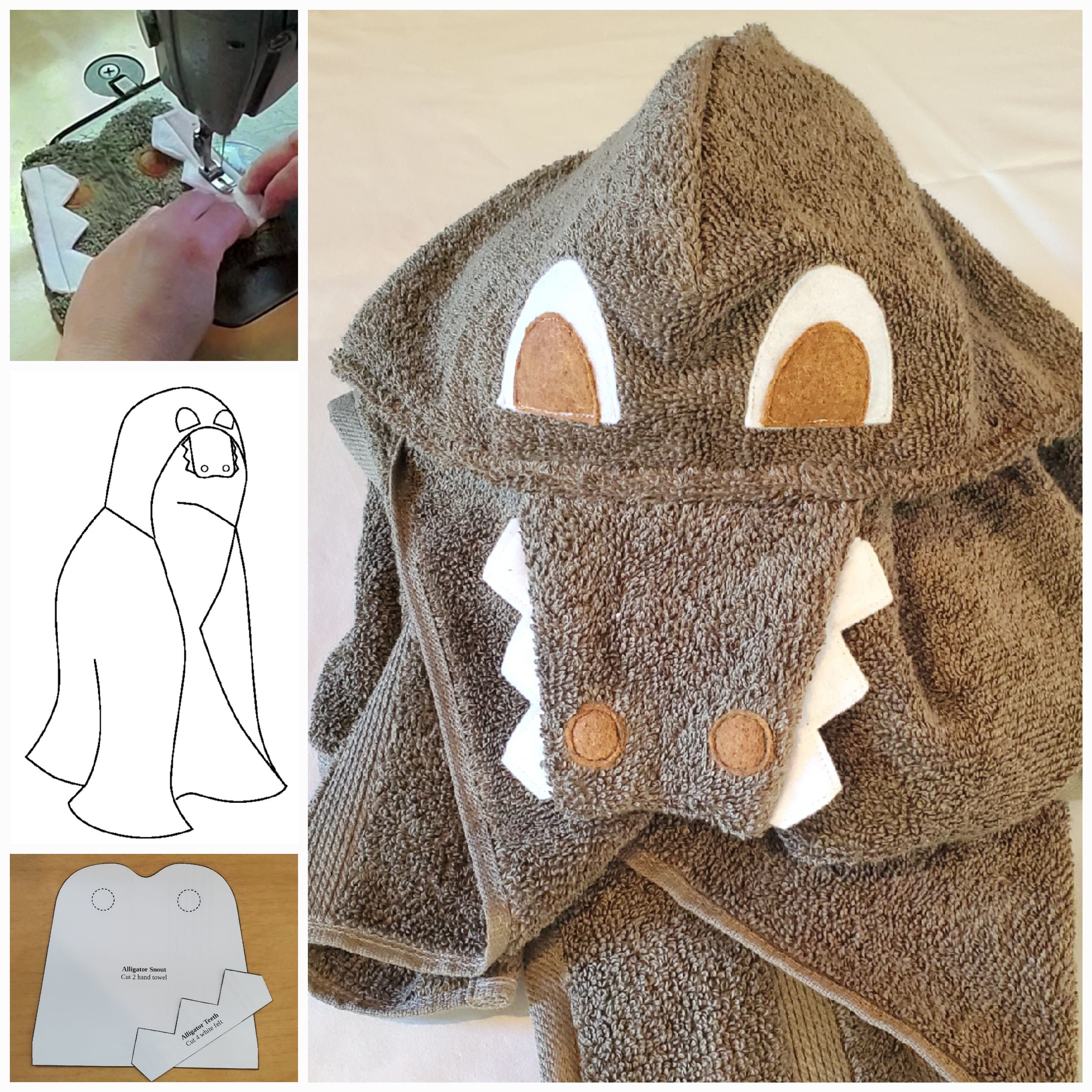 Sewing Pattern, Alligator Hooded Towel - Digital Download