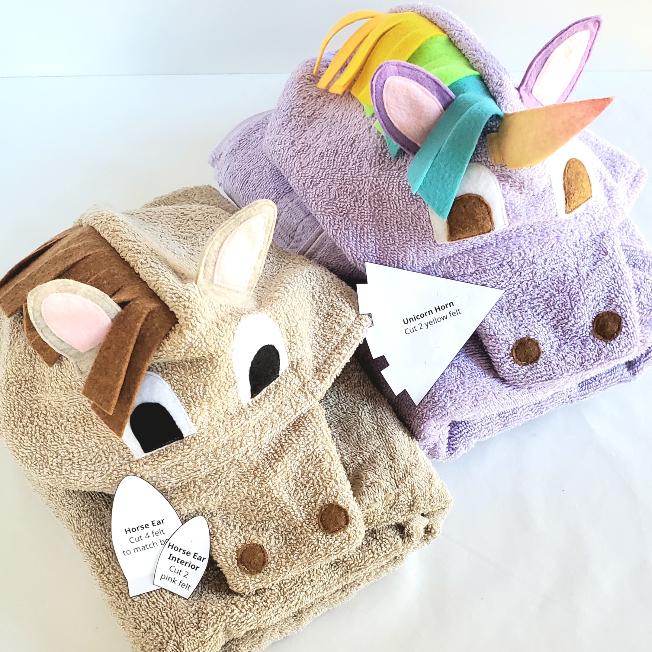 Sewing Pattern, Horse or Unicorn Hooded Towel - Digital Download