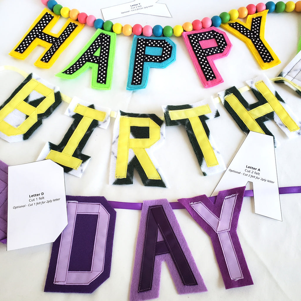 Happy Birthday Letters - PDF Pattern Instant Download, Felt and Ribbon Sewing Project
