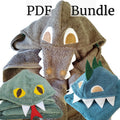 Reptile Hooded Towel Sewing Patterns Bundle – Dinosaur, Alligator, Snake (PDF Instant Download)