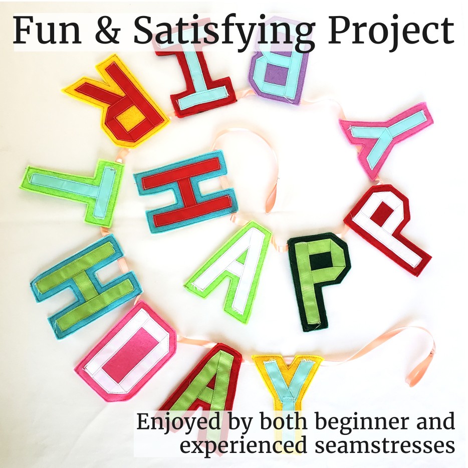 Happy Birthday Letters - PDF Pattern Instant Download, Felt and Ribbon Sewing Project
