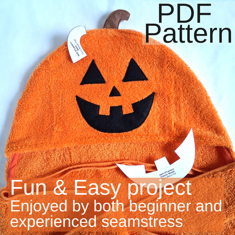 Sewing Pattern, Jack O'Lantern Hooded Towel - Digital Download