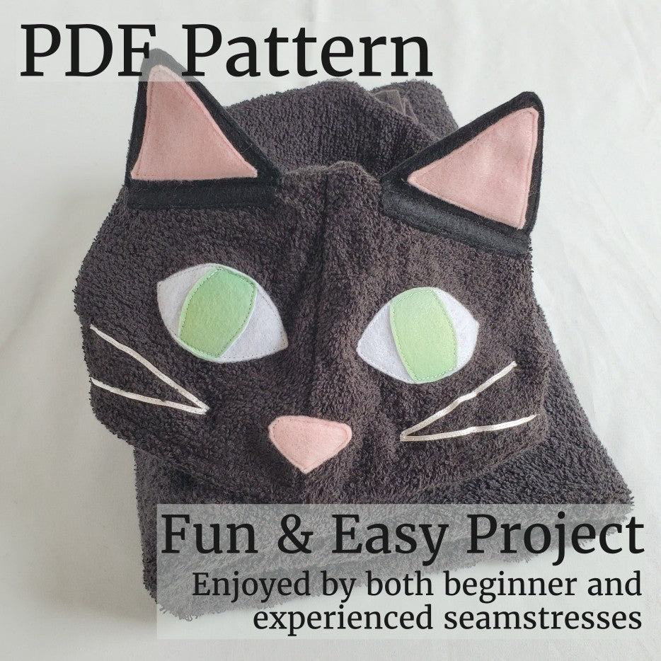 Sewing Pattern, Cat Hooded Towel - Digital Download