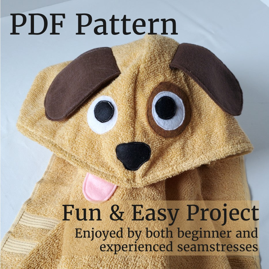 Sewing Pattern, Puppy Hooded Towel - Digital Download