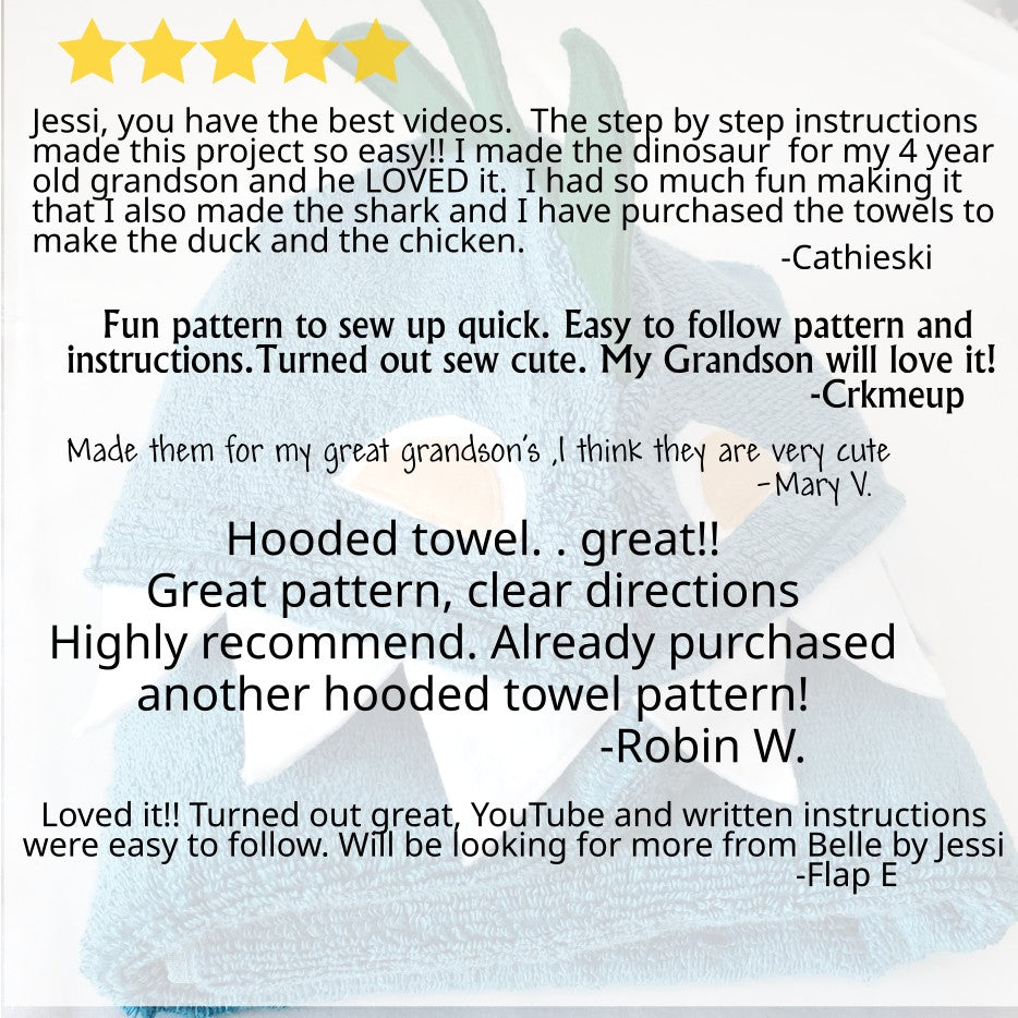 Sewing Pattern, Dinosaur Hooded Towel - Digital Download