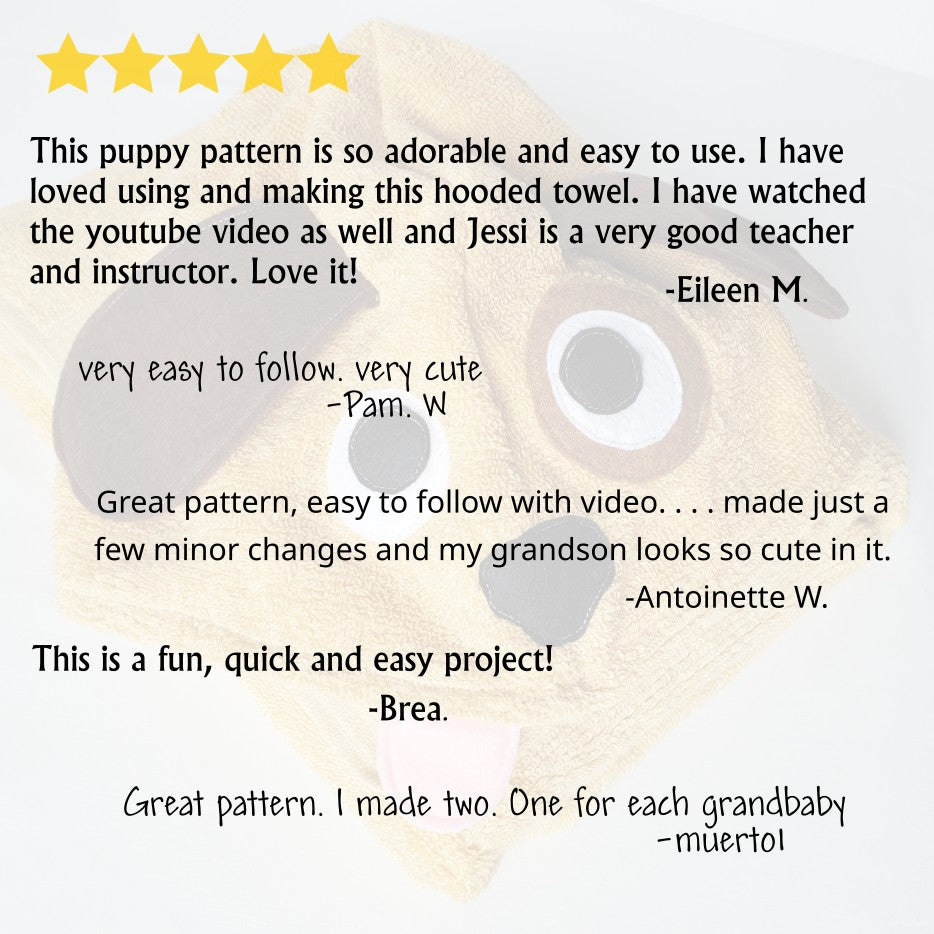 Sewing Pattern, Puppy Hooded Towel - Digital Download