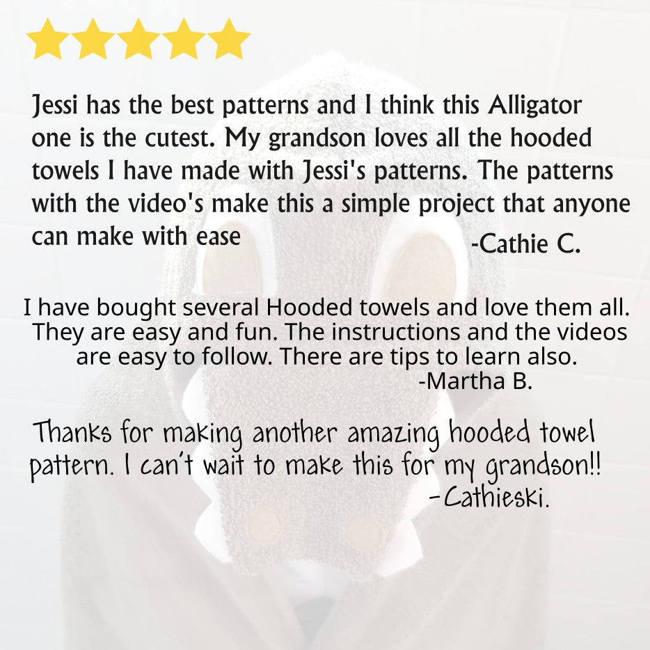 Sewing Pattern, Alligator Hooded Towel - Digital Download