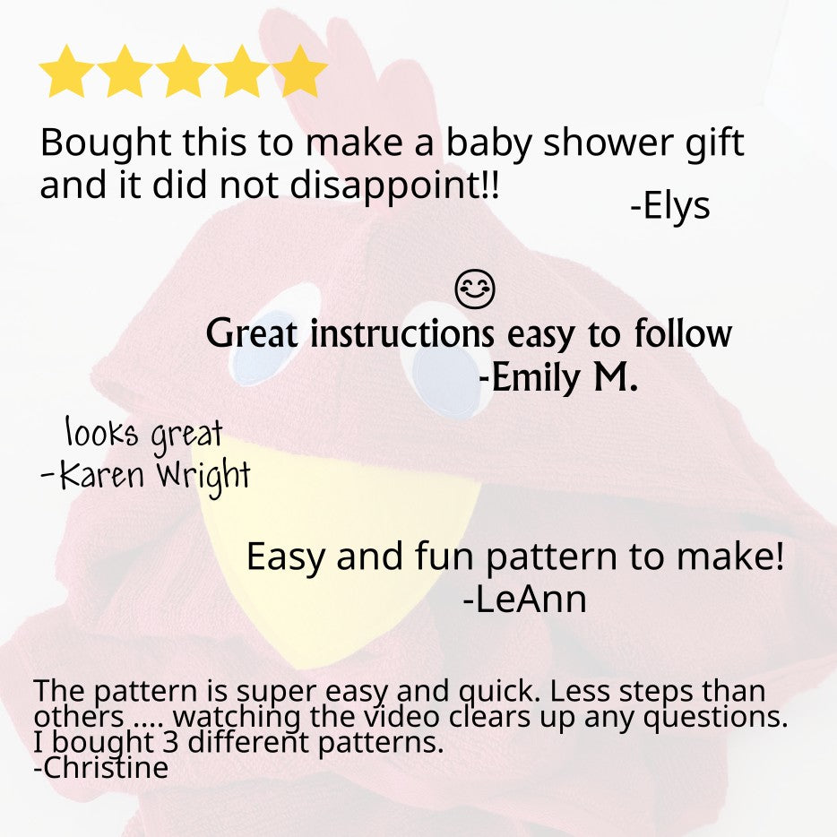 Sewing Pattern, Chicken Hooded Towel - Digital Download