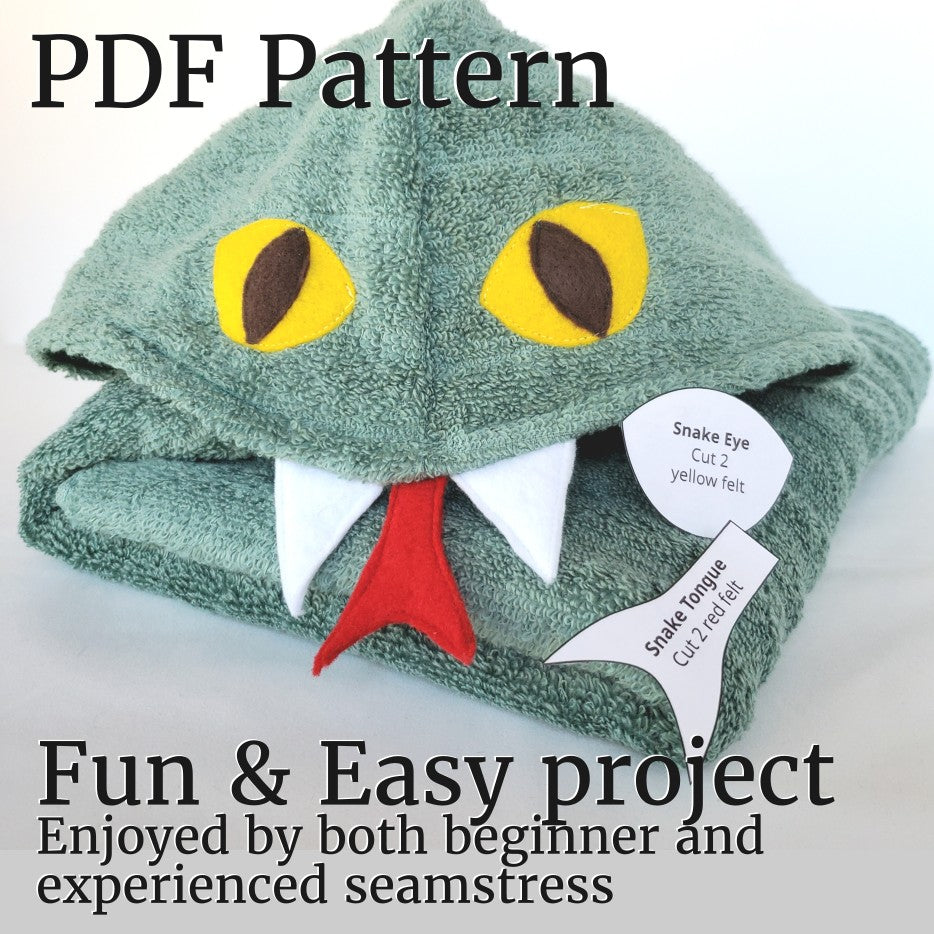 Reptile Hooded Towel Sewing Patterns Bundle – Dinosaur, Alligator, Snake (PDF Instant Download)